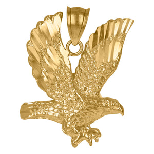 10kt Yellow Gold Diamond-cut Unisex Eagle Ht:30.8mm x W:23.6mm Animal Charm Pendant