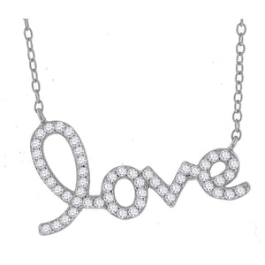 925 Sterling Silver Women Cubic Zirconia Rolo Link Love Necklace