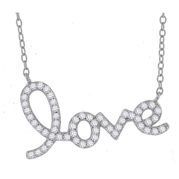 925 Sterling Silver Women Cubic Zirconia Rolo Link Love Necklace