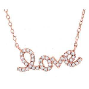 925 Sterling Silver Rose-Tone Women Cubic Zirconia Rolo Link Love Necklace
