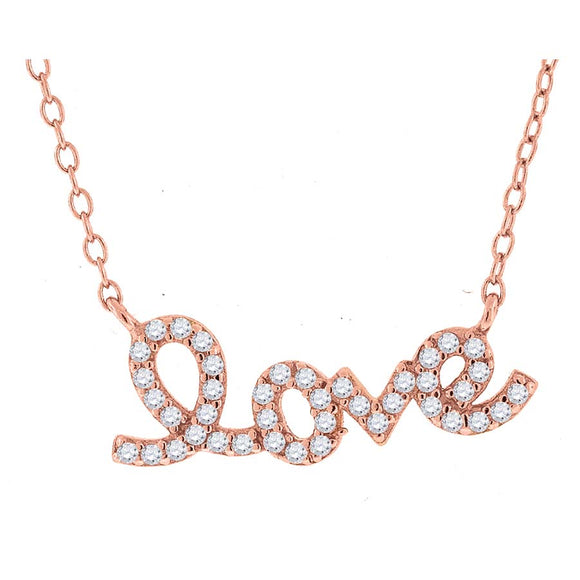 925 Sterling Silver Rose-Tone Women Cubic Zirconia Rolo Link Love Necklace