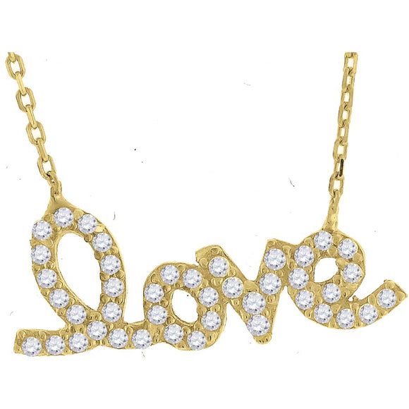 925 Sterling Silver Yellow-Tone Women Cubic Zirconia Rolo Link Love Necklace