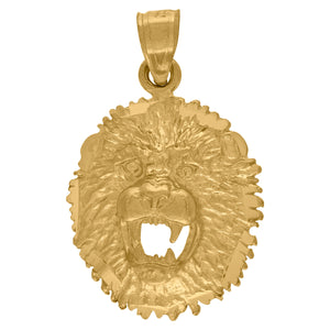 10kt Yellow Gold Mens Textured Lion Head Animal Charm Pendant