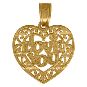 10kt Yellow Gold Womens Filigree I Love You Heart Charm Pendant