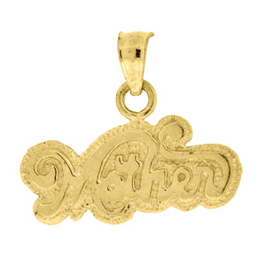 10kt Yellow Gold Textured Womens Mother Ht:16.7mm x W:19.6mm Letters & Words Charm Pendant