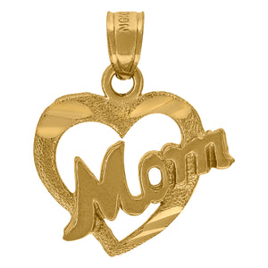 10kt Yellow Gold Diamond-cut Womens Mom Ht:19.5mm x W:15.5mm Heart Charm Pendant