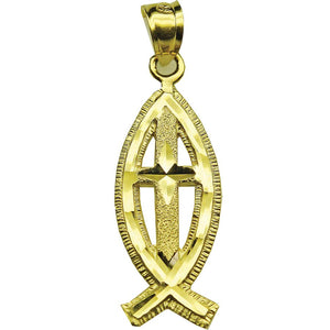 10kt Yellow Gold Diamond-cut Unisex Christian Cross Ht:33.5mm x W:10.5mm Religious Charm Pendant