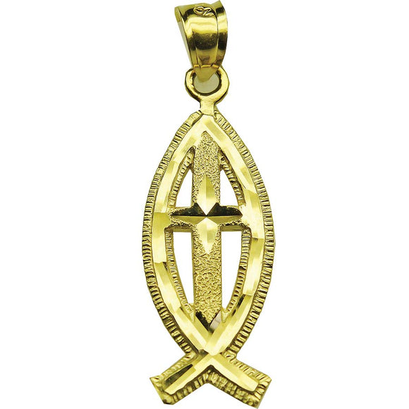 10kt Yellow Gold Diamond-cut Unisex Christian Cross Ht:33.5mm x W:10.5mm Religious Charm Pendant