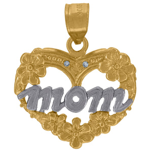 10kt Gold Two-tone Womens Mom Ht:23.2mm x W:19.1mm Heart Charm Pendant