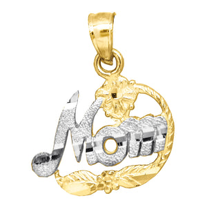 10kt Two-tone Gold Womens Diamond-cut Flower Mom Charm Pendant