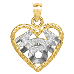 10kt Two-tone Gold Womens Diamond-cut Mom Heart Charm Pendant