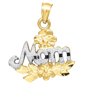 10kt Two-tone Gold Womens Diamond-cut Flower Mom Charm Pendant