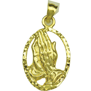 10kt Yellow Gold Unisex Praying Hands Ht:26.3mm x W:13.6mm Religious Charm Pendant