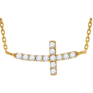 925 Sterling Silver Yellow-Tone Women Cubic Zirconia Rolo Link Cross Necklace