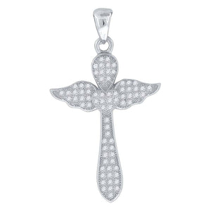 925 Sterling Silver Unisex Cubic-Zirconia Cross Religious Charm Pendant