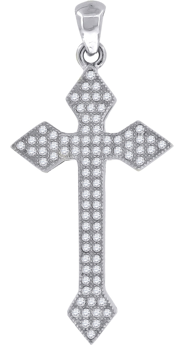 925 Sterling Silver Mens Cubic-Zirconia Cross Religious Charm Pendant