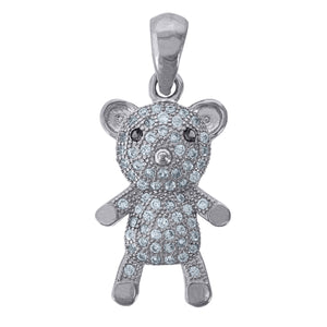 925 Sterling Silver Womens Baby Black White Cubic-Zirconia Teddy Bear Charm Pendant