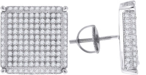 925 Sterling Silver Womens Cubic Zirconia Square Stud Earrings