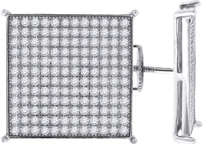 925 Sterling Silver Mens Cubic Zirconia Square Stud Earrings