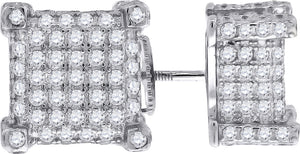 925 Sterling Silver Womens Cubic Zirconia Square Stud Earrings