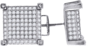 925 Sterling Silver Womens Cubic Zirconia Square Stud Earrings