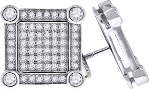 925 Sterling Silver Womens Cubic Zirconia Square Stud Earrings