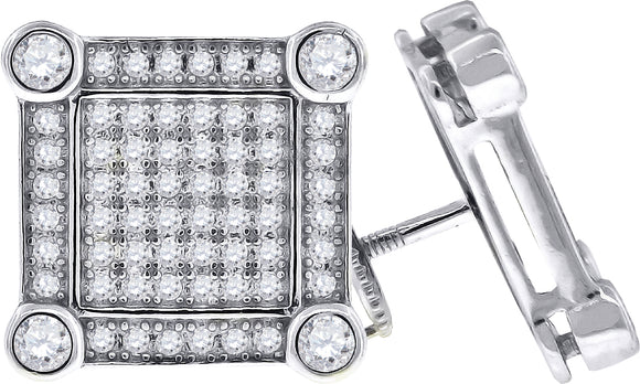 925 Sterling Silver Womens Cubic Zirconia Square Stud Earrings