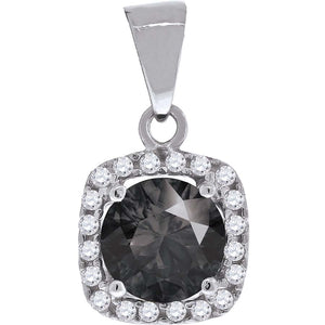 925 Sterling Silver Womens Black Cubic Zirconia Square Fashion Charm Pendant