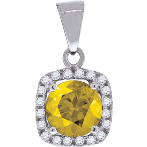 925 Sterling Silver Womens Yellow Cubic Zirconia Square Fashion Charm Pendant