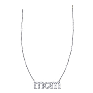 925 Sterling Silver Women Cubic Zirconia Rolo Link Mom Mother Child Necklace