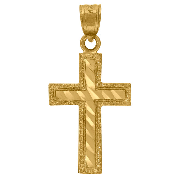 10kt Yellow Gold Diamond-cut Unisex Cross Ht:29.1mm x W:14.3mm Religious Charm Pendant