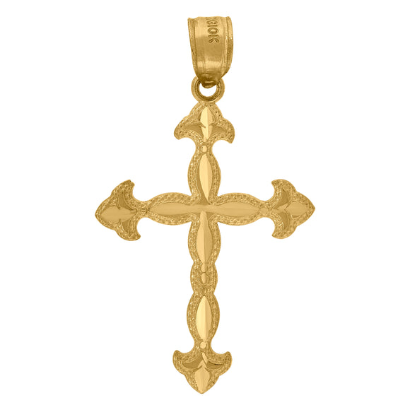 10kt Yellow Gold Diamond-cut Unisex Cross Ht:32.7mm x W:19.3mm Religious Charm Pendant