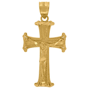 10kt Yellow Gold Textured Unisex Cross Crucifix Ht:32.3mm x W:16mm Religious Charm Pendant