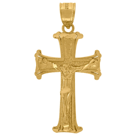 10kt Yellow Gold Textured Unisex Cross Crucifix Ht:32.3mm x W:16mm Religious Charm Pendant