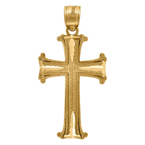 10kt Yellow Gold Textured Unisex Cross Ht:31.5mm x W:16.1mm Religious Charm Pendant