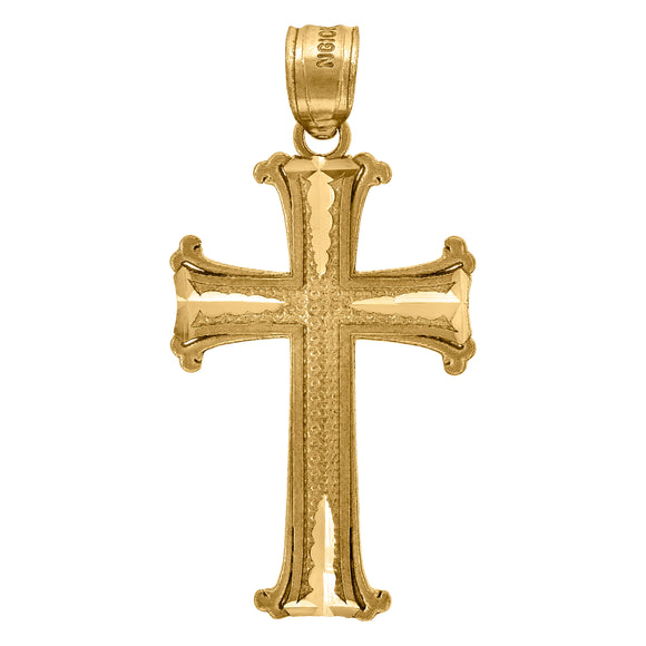 10kt Yellow Gold Textured Unisex Cross Ht:31.5mm x W:16.1mm Religious Charm Pendant