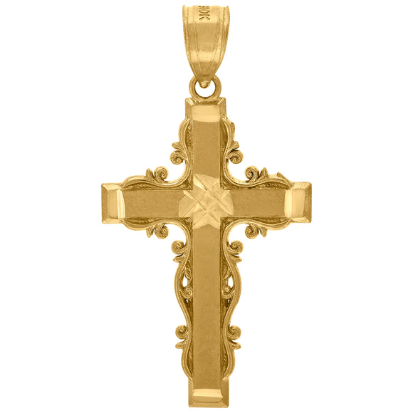 10kt Yellow Gold Diamond-cut Unisex Cross Ht:32.3mm x W:17.1mm Religious Charm Pendant