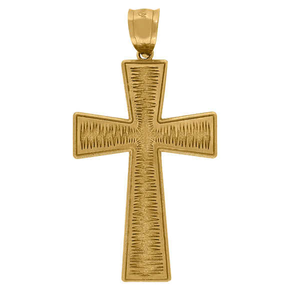 10kt Yellow Gold Diamond-cut Unisex Cross Ht:46.1mm x W:24.5mm Religious Charm Pendant