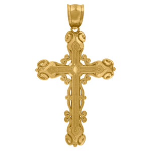 10kt Yellow Gold Diamond-cut Unisex Cross Ht:45.7mm x W:25.7mm Religious Charm Pendant
