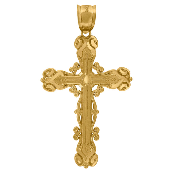 10kt Yellow Gold Diamond-cut Unisex Cross Ht:45.7mm x W:25.7mm Religious Charm Pendant