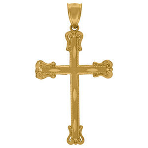 10kt Yellow Gold Diamond-cut Unisex Cross Ht:43.6mm x W:24.2mm Religious Charm Pendant
