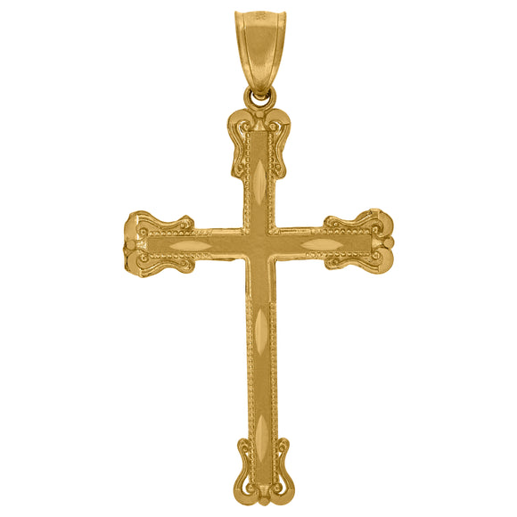 10kt Yellow Gold Diamond-cut Unisex Cross Ht:43.6mm x W:24.2mm Religious Charm Pendant
