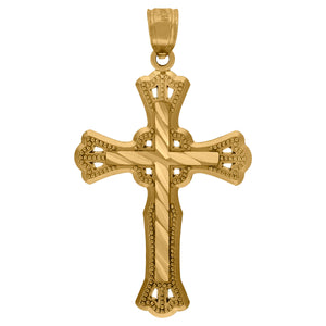 10kt Yellow Gold Diamond-cut Unisex Cross Ht:37.9mm x W:21.6mm Religious Charm Pendant