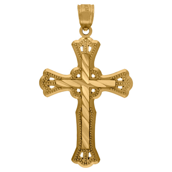 10kt Yellow Gold Diamond-cut Unisex Cross Ht:37.9mm x W:21.6mm Religious Charm Pendant