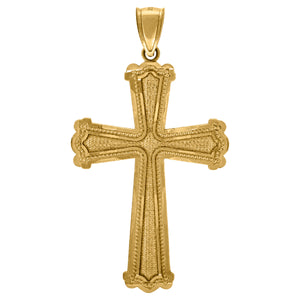 10kt Yellow Gold Diamond-cut Unisex Cross Ht:48.1mm x W:25.8mm Religious Charm Pendant