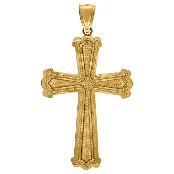 10kt Yellow Gold Diamond-cut Unisex Cross Ht:48.1mm x W:25.8mm Religious Charm Pendant