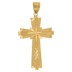 10kt Yellow Gold Diamond-cut Unisex Cross Ht:48.3mm x W:25.8mm Religious Charm Pendant