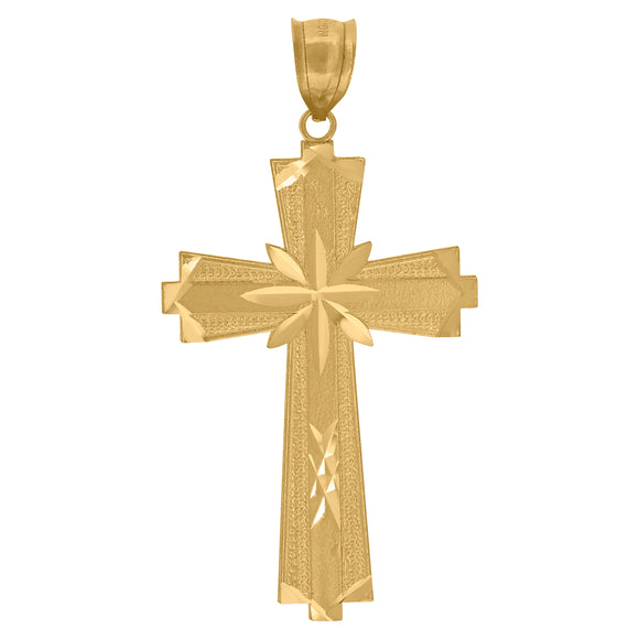 10kt Yellow Gold Diamond-cut Unisex Cross Ht:48.3mm x W:25.8mm Religious Charm Pendant
