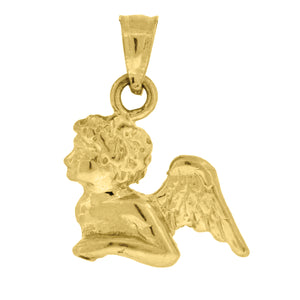 10kt Yellow Gold Unisex Angel Ht:17.5mm x W:12.4mm Religious Charm Pendant