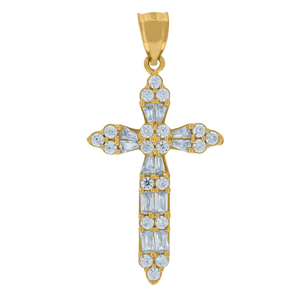 10kt Yellow Gold Cubic-zirconia Unisex Cross Ht:42mm x W:20.6mm Religious Charm Pendant